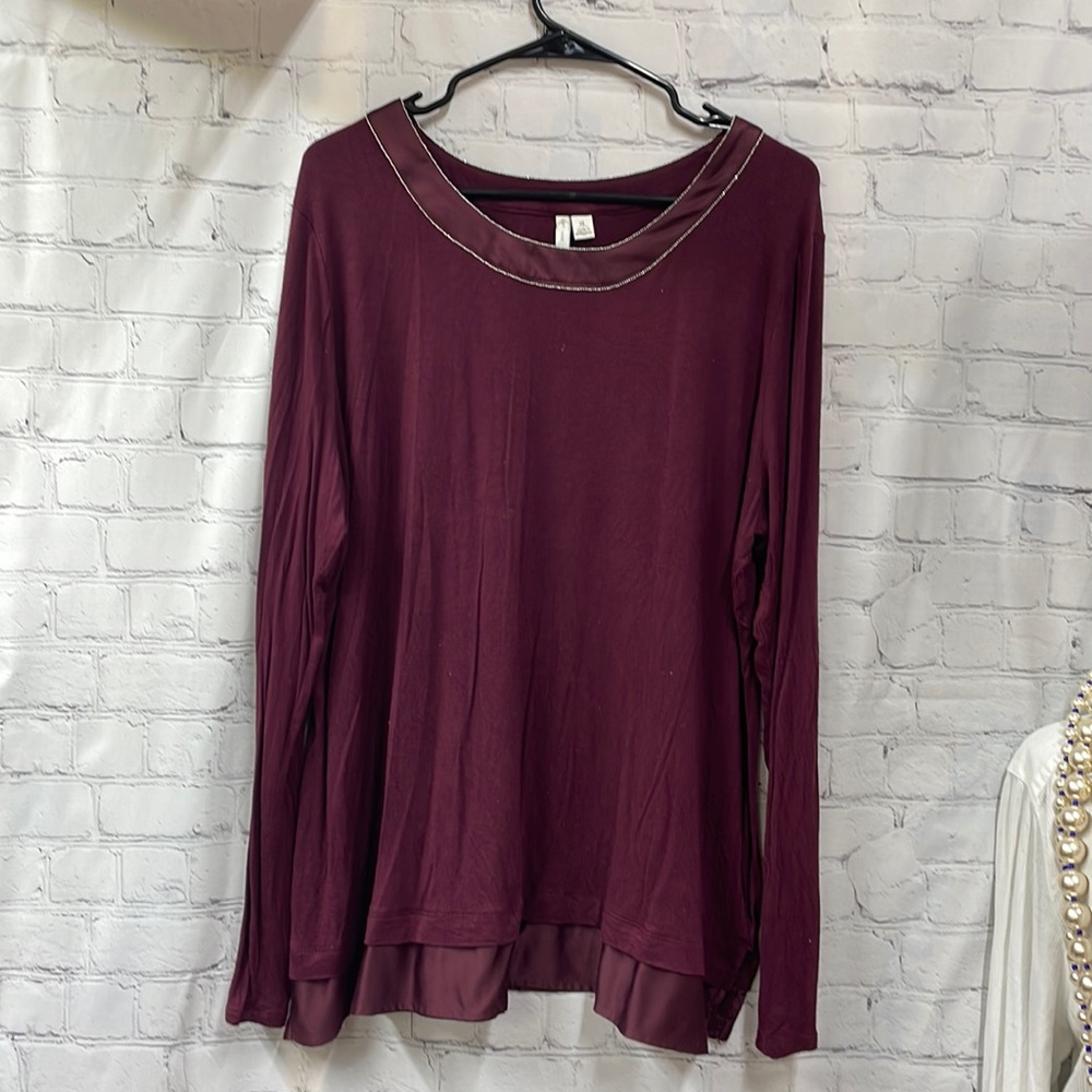 Cato XL satin trim neck & bottom long sleeve tee shirt